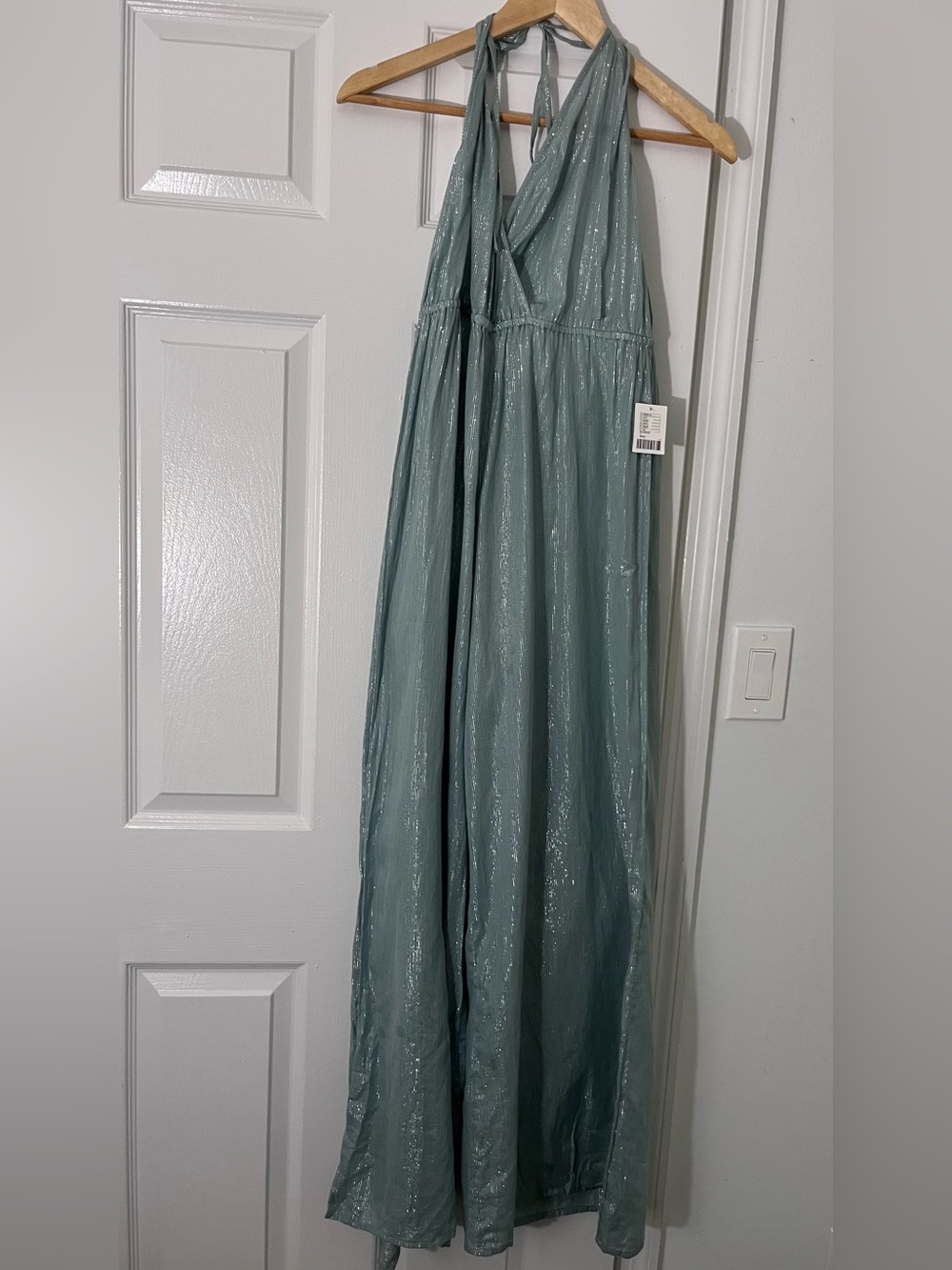 Urban Outfitters Shimmery Sage Halter jumpsuit Women’s Size L